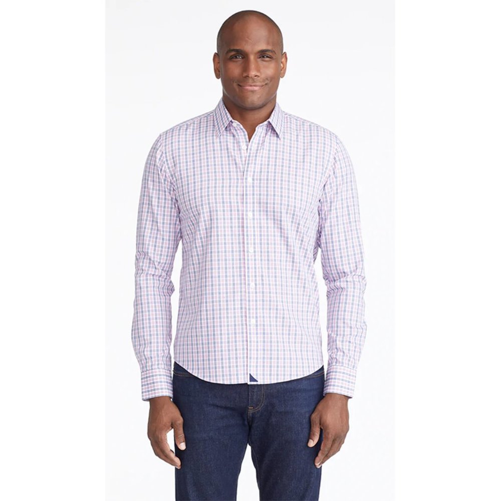 UNTUCKit Wrinkle-Free Pio Cesare Shirt Long Sleeve Pink Blue & White Check Large